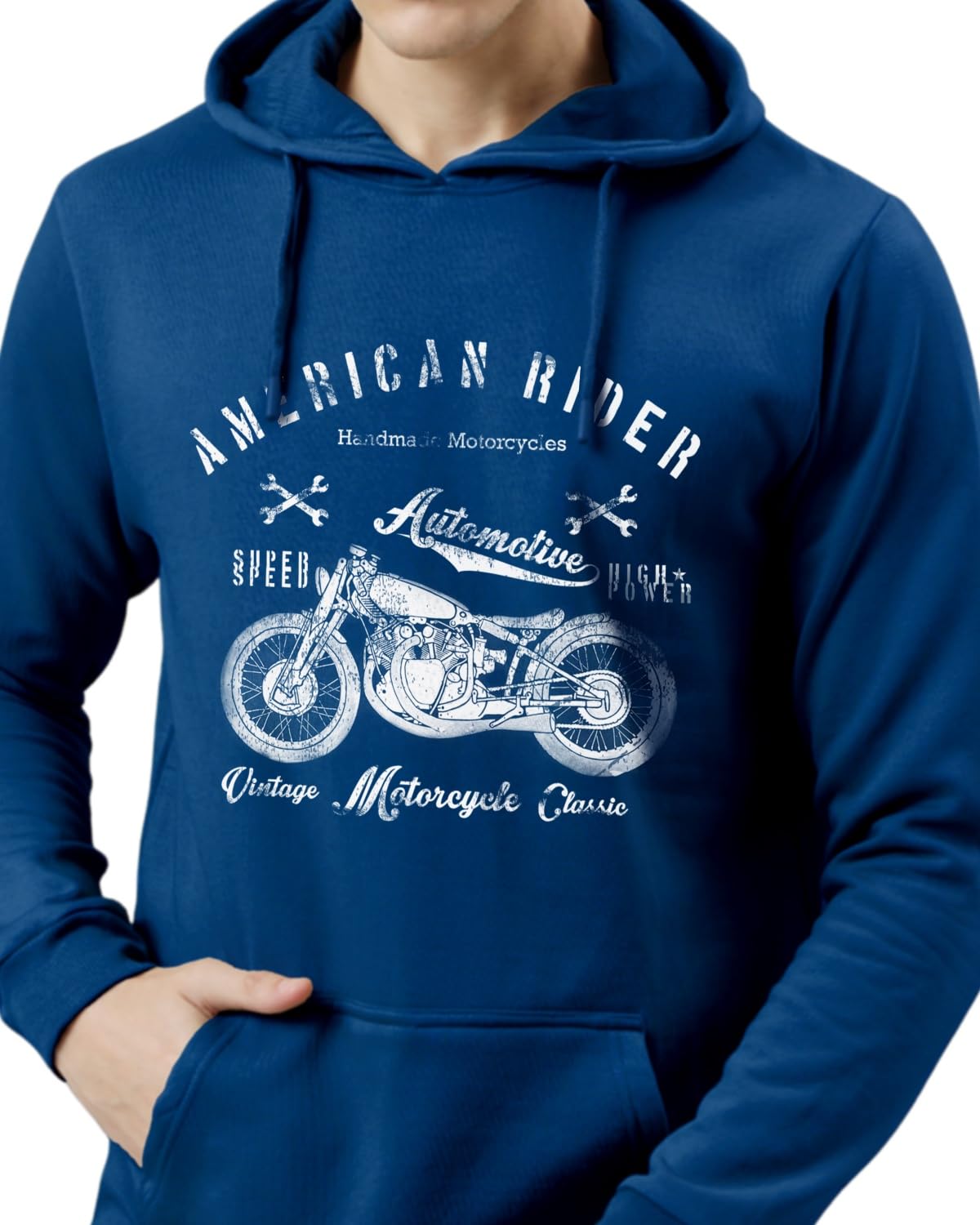 ADRO Men's Cotton Neck Hooded Sweatshirt (H24-AME-RB_Royal Blue