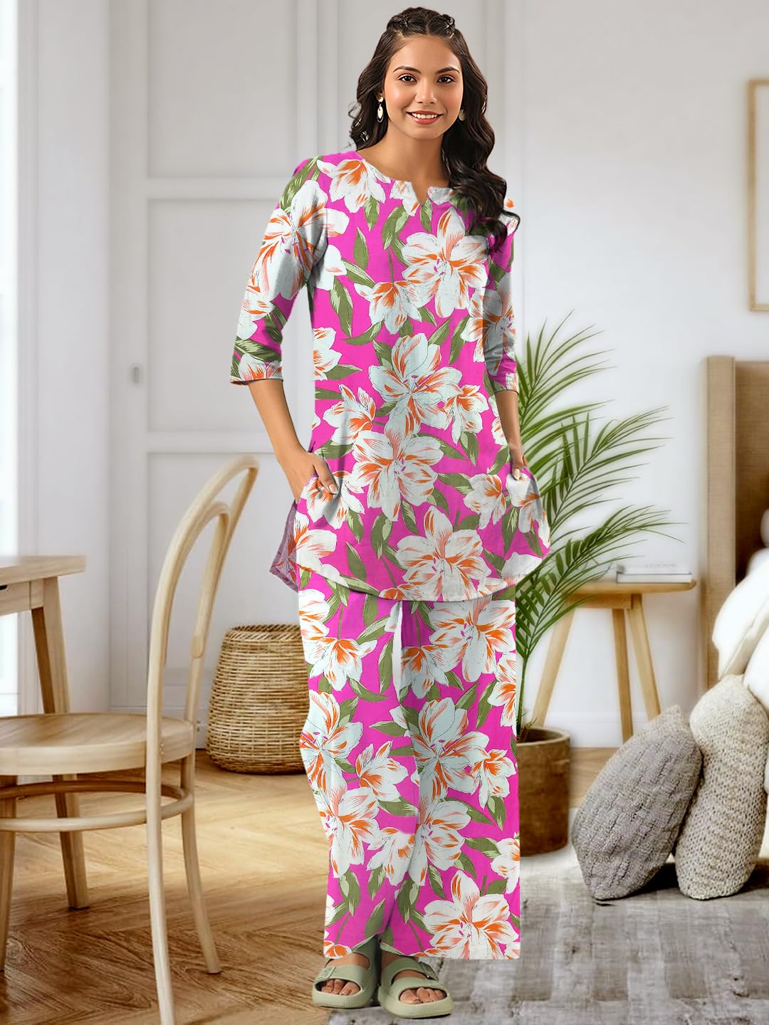 Tee Projekt Co Ord Set for Women Stylish | Kurta Set for Women Pink