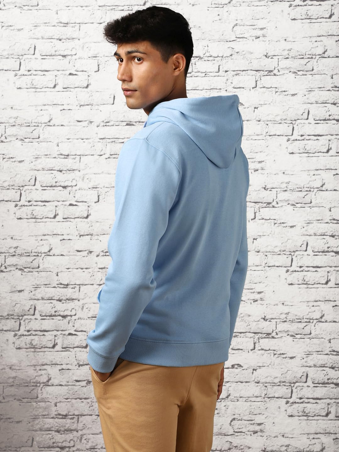 Nobero Elegant Unisex Powder Blue Cotton Solid Plain Hoody Sports Winter Gym Workout Running Travel Trekking Hooded Sweatshirts