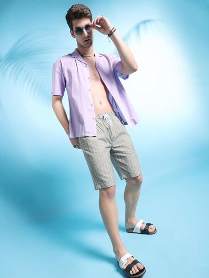 The Indian Garage Co Men Purple Solid Relaxed Fit Linen Casual Shirt