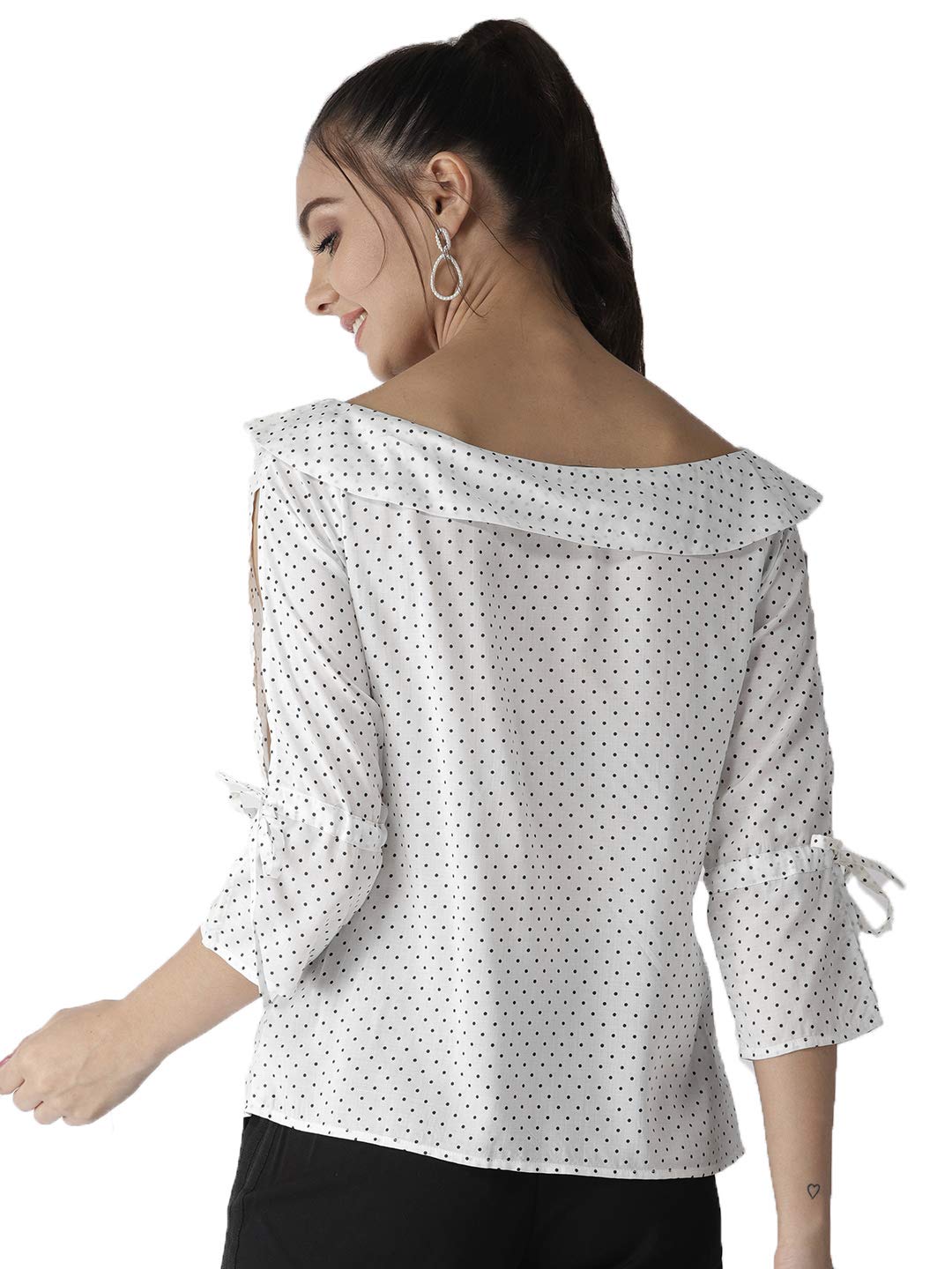 Style Quotient Women White and Black Polka Printed polycrepe Smart Casual top