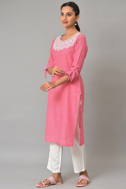 Aurelia WomenS Floral Printed Printed Straight Long Red Cotton Kurta