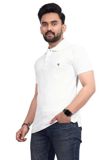 More & More MenS Solid Regular Fit Polo White