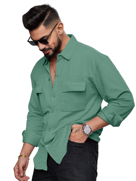 Noble Monk Mens Solid Casual Shirt |Full Sleeve | Regular Fit |Stylish Shirt for Men Malachite Green