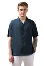 Dennis Lingo Men Relaxed Fit Blue Half Sleeves Polyester Casual Shirt