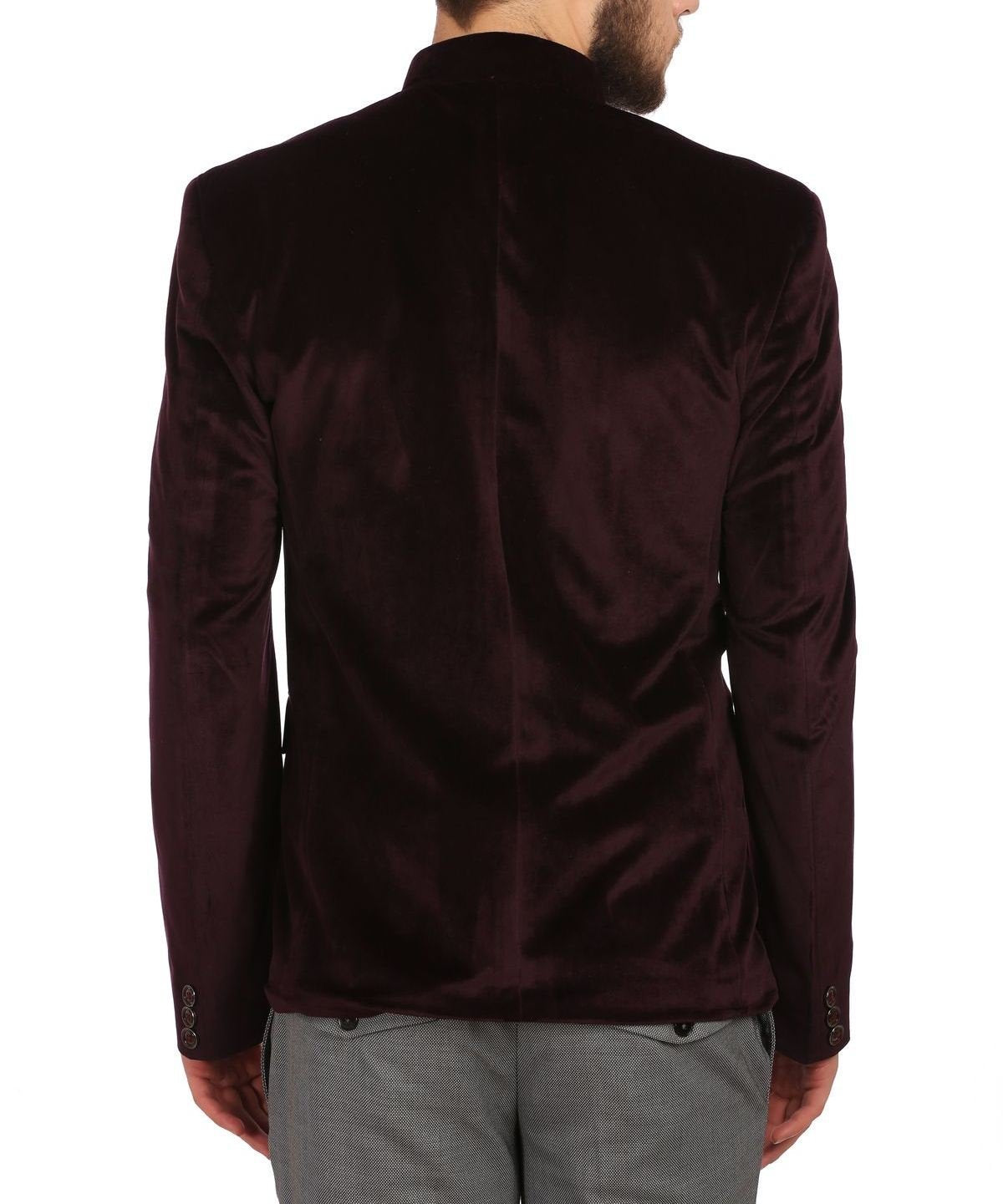 WINTAGE Mens Velvet Grandad Collar Festive Maroon Blazer