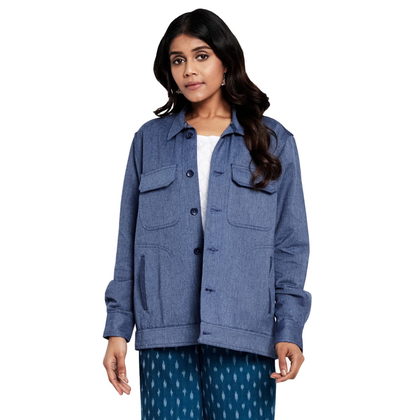 Fabindia WomenS Cotton Twill Nehru Jacket (6025697Dark Blue_Dark S)
