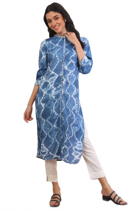 Aurelia Women's Blue Printed Zaria-Line Kurta