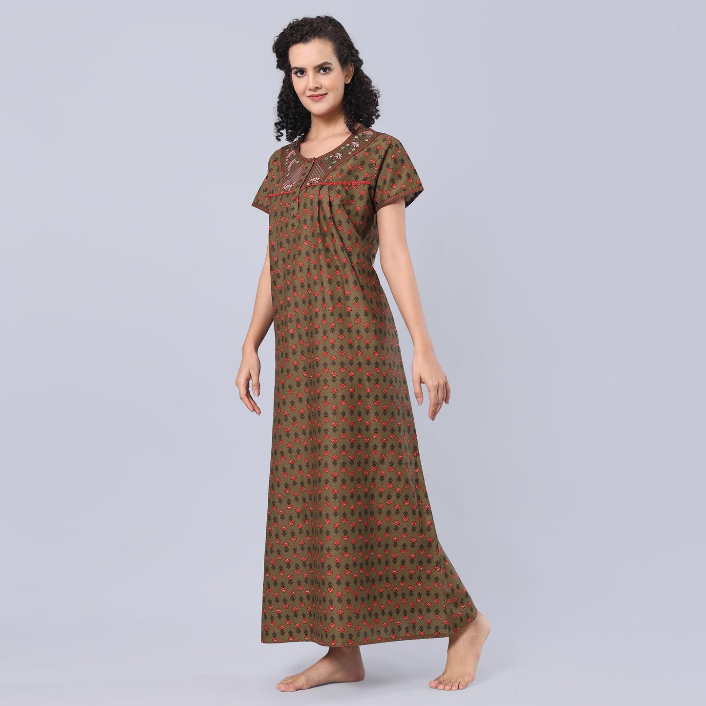 Evolove WomenS 100% Cotton Supersoft With Beautiful Embroidery Long Maxi Night Gown Nighty Dress With Pocket, Most Comfortable