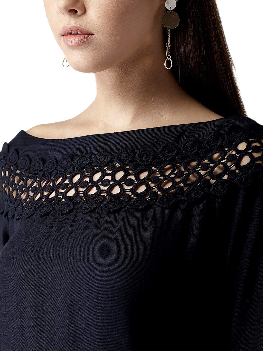 Style Quotient Women Solid Navy Viscose Rayon Smart Casual top