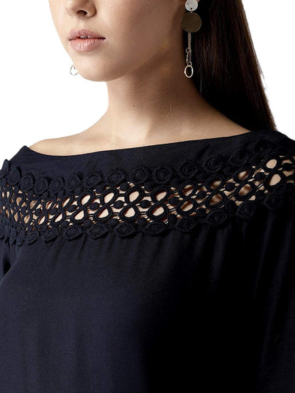 Style Quotient Women Solid Navy Viscose Rayon Smart Casual top