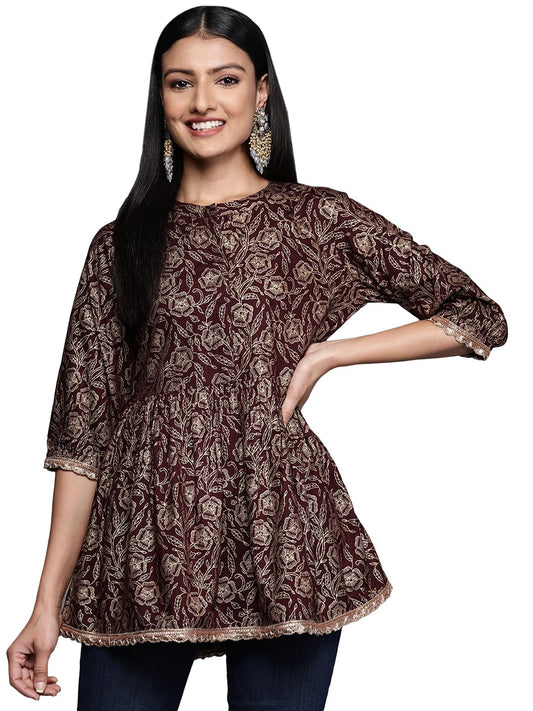 Libas Purple Printed Rayon A-Line Kurti