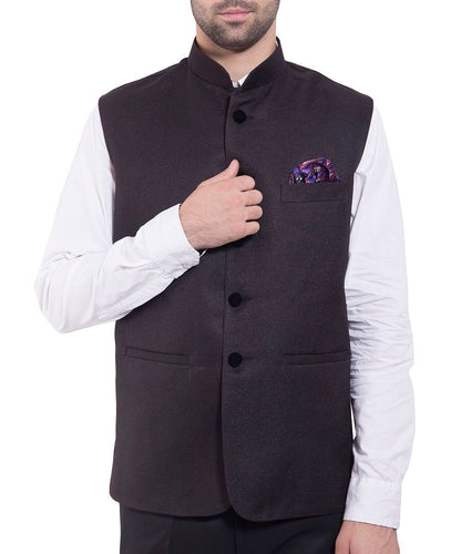 Wintage Men'S Rayon Bandhgala Festive Black Nehru Jacket Waistcoat