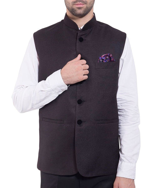 Wintage Men'S Rayon Bandhgala Festive Black Nehru Jacket Waistcoat