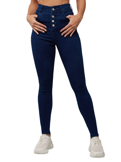 Dolce Crudo Womens Navy Blue Skinny Fit High Rise Clean Look Regular Stretchable Denim Jeans (DOSS23DEN99-62-71-32, Navy Blue, 