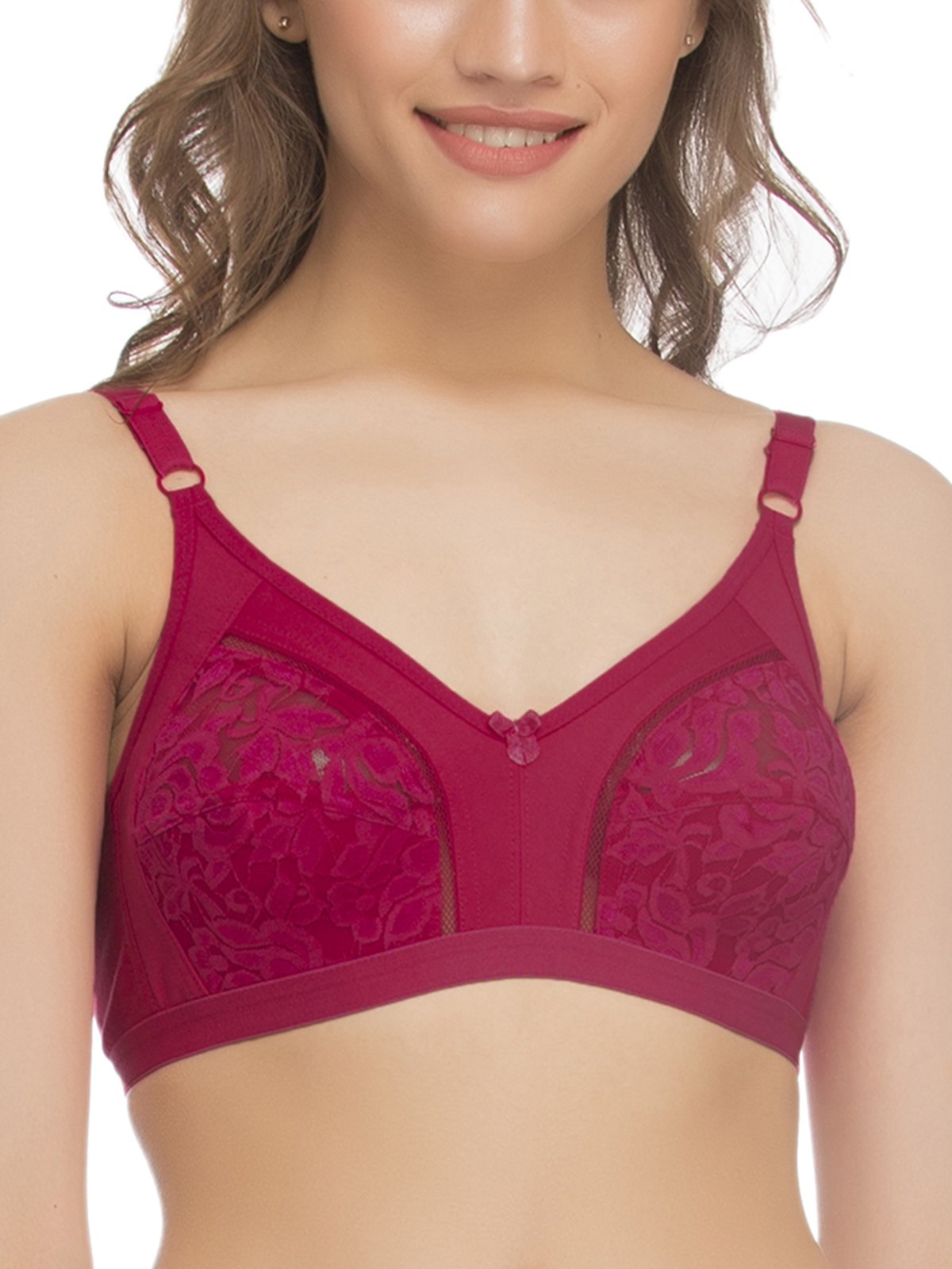 Clovia Womens Cotton & Lace Non-Padded Wirefree Full Cup Bra - Pink_BR0486P22_Pink_38C
