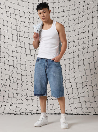 Hubberholme Men Cotton Washed Loose Fit Mid-Rise Shorts Indigo