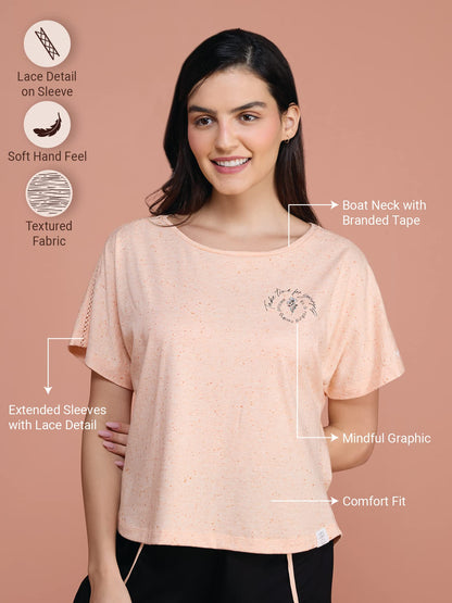 Nykd WomenS Ultra Soft All Occasions Everyday Cotton T- Shirt Neppy Lace Detail Tee | Extended Sleeves | Relaxed Fit | Round Ne