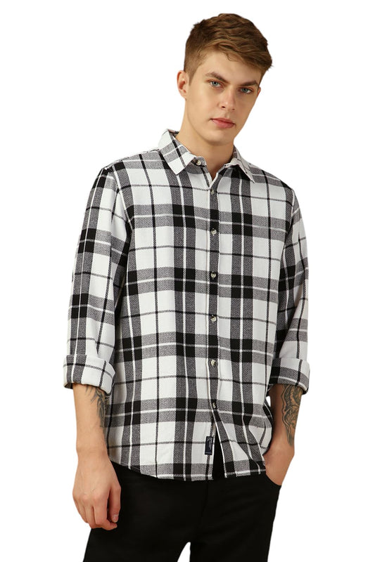 Dennis Lingo Men Black Checks Full Sleeve Spread Collar Shirts