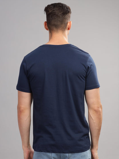 ADRO Mens Printed T Shirt - Premium Cotton Graphic Printed Tshirt - Navy Blue T-Shirt - RN24-BOST-NB
