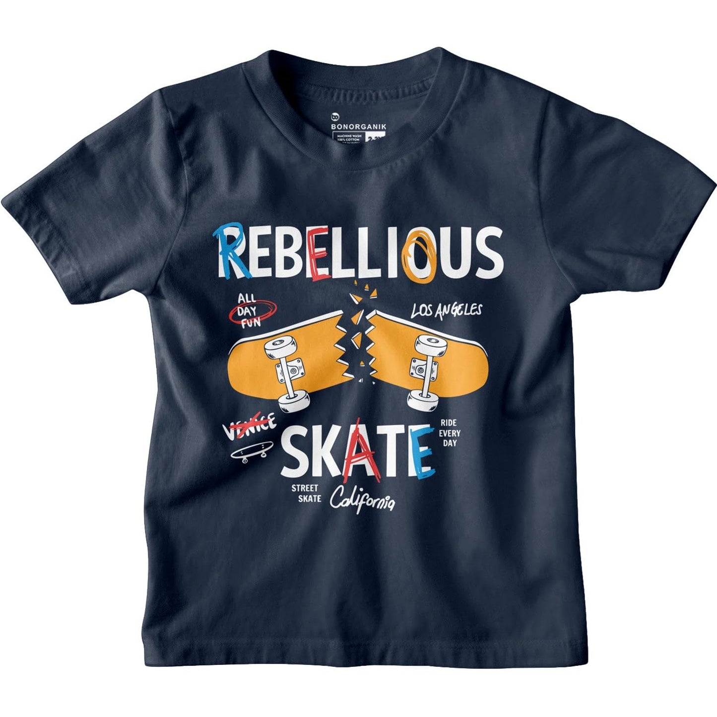 Bon Organik Boys Regular Fit T-Shirt (BON12182_Navy Blue