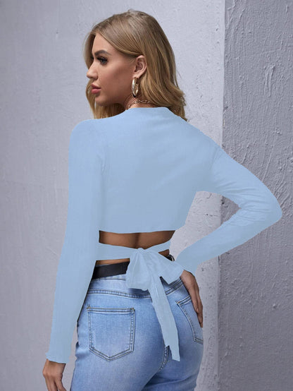 Shasmi Womens & Girls Sky Blue Full Sleeve, V-Neck, Ruched Bust Solid Tops for Women/Tops, T-Shirts for Girls (TOP 64 Sky Blue