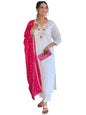 Naixa WomenS White Bsy Viscose Embroidered Straight Kurta With Bsy Viscose Pant And Silk Blend Laced Dupatta Sets (Nx-646-White