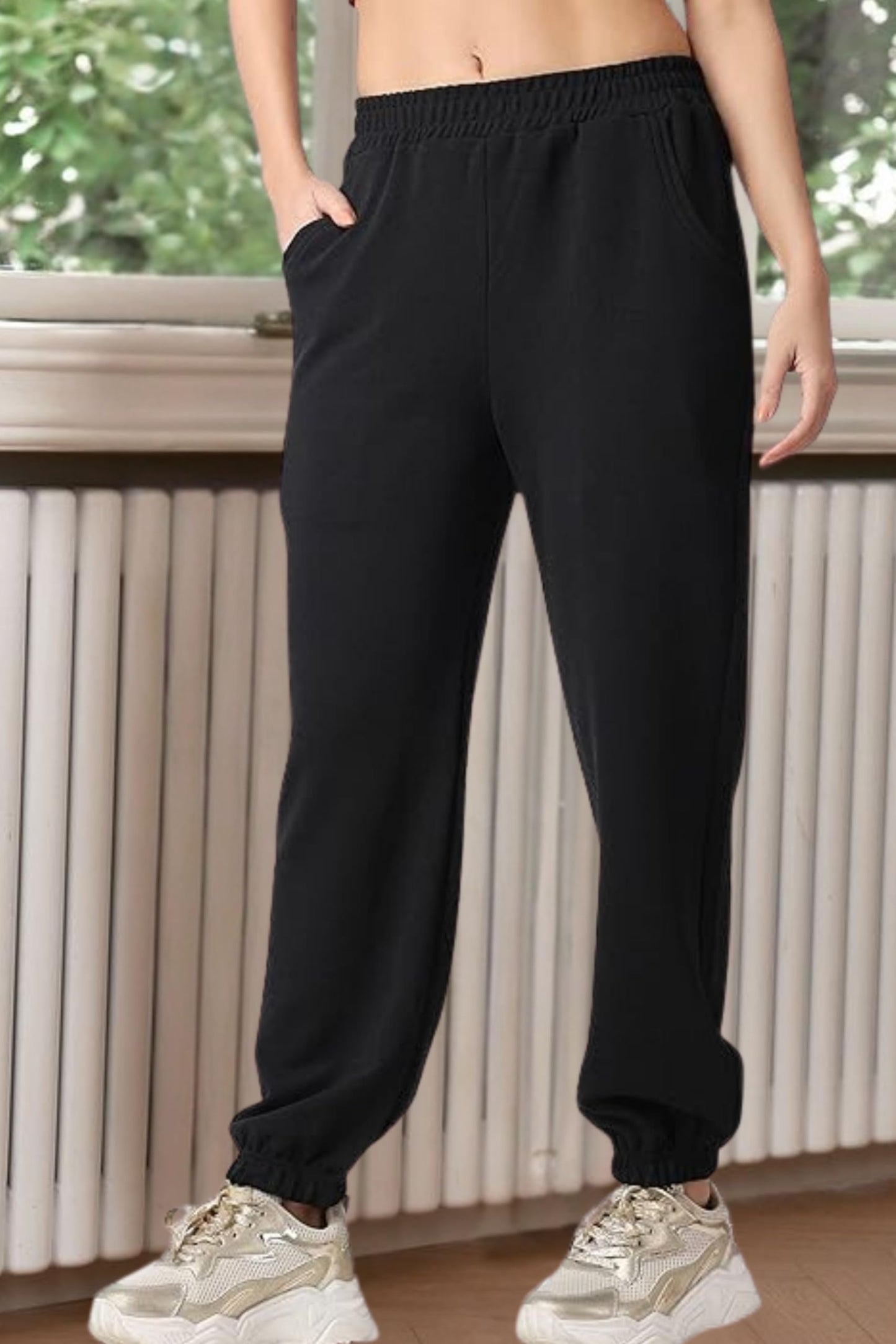 Women Casual Bright Black Solid Women Joggers