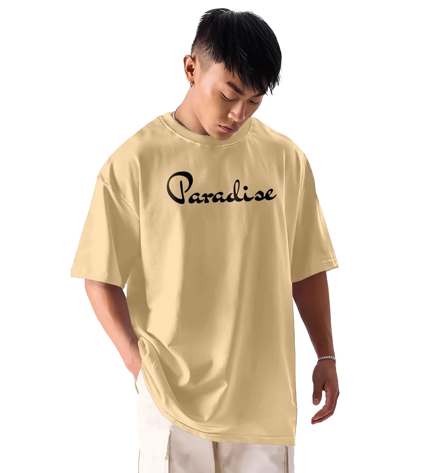 SHODOX Mens 100% Cotton Oversized Half Sleeve Tshirt for Men - Drop Shoulder Front and Back Printed Round Neck Tshirts, Relaxed