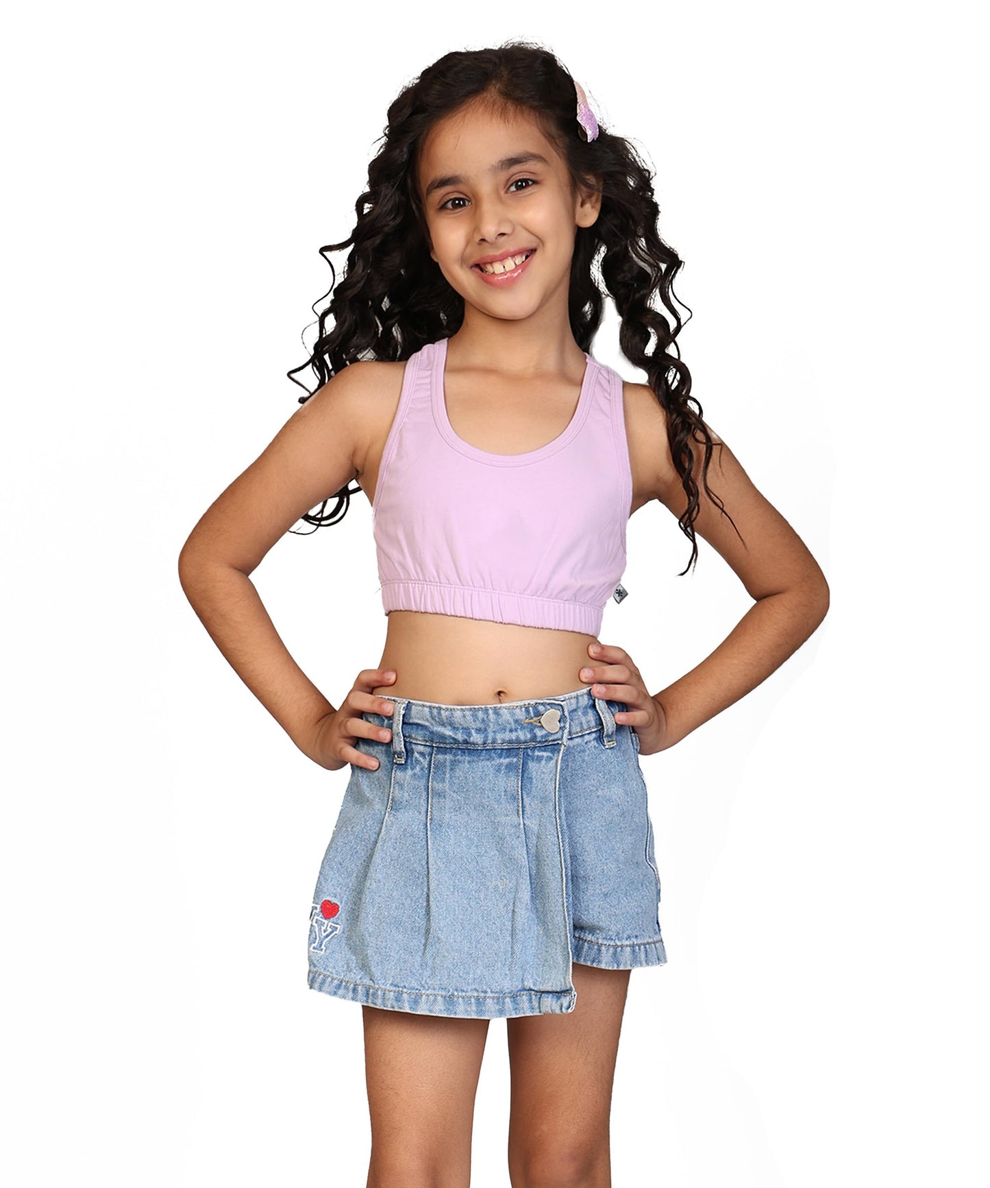 Kyda Kids Girls Antibacterial Cotton Sports Bra Training Bras, Non Padded, Chest Double Layered Wireless Light Padded Bra