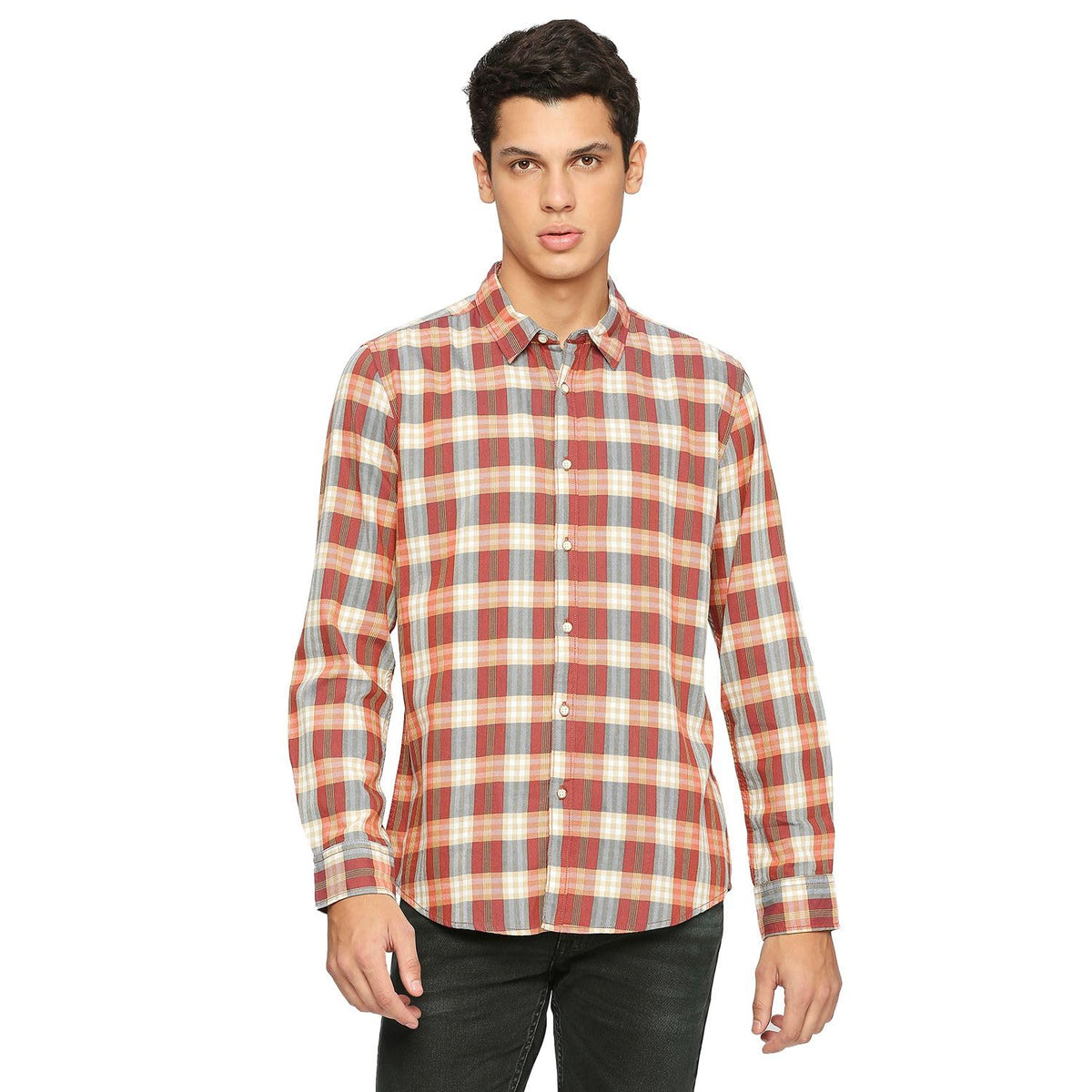 Pepe Jeans MenS Checkered Regular Fit Shirt (Pm308102_Red