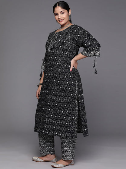 Extra Love By Libas Plus Size Womens Printed Cotton Straight Kurta With Trousers And Dupatta
