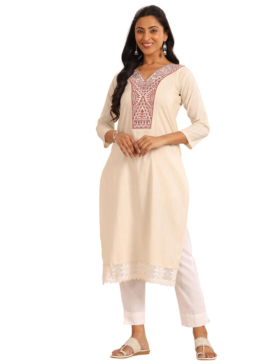 Libas WomenS Cotton Blend Printed Straight Kurtas (98250 Off White