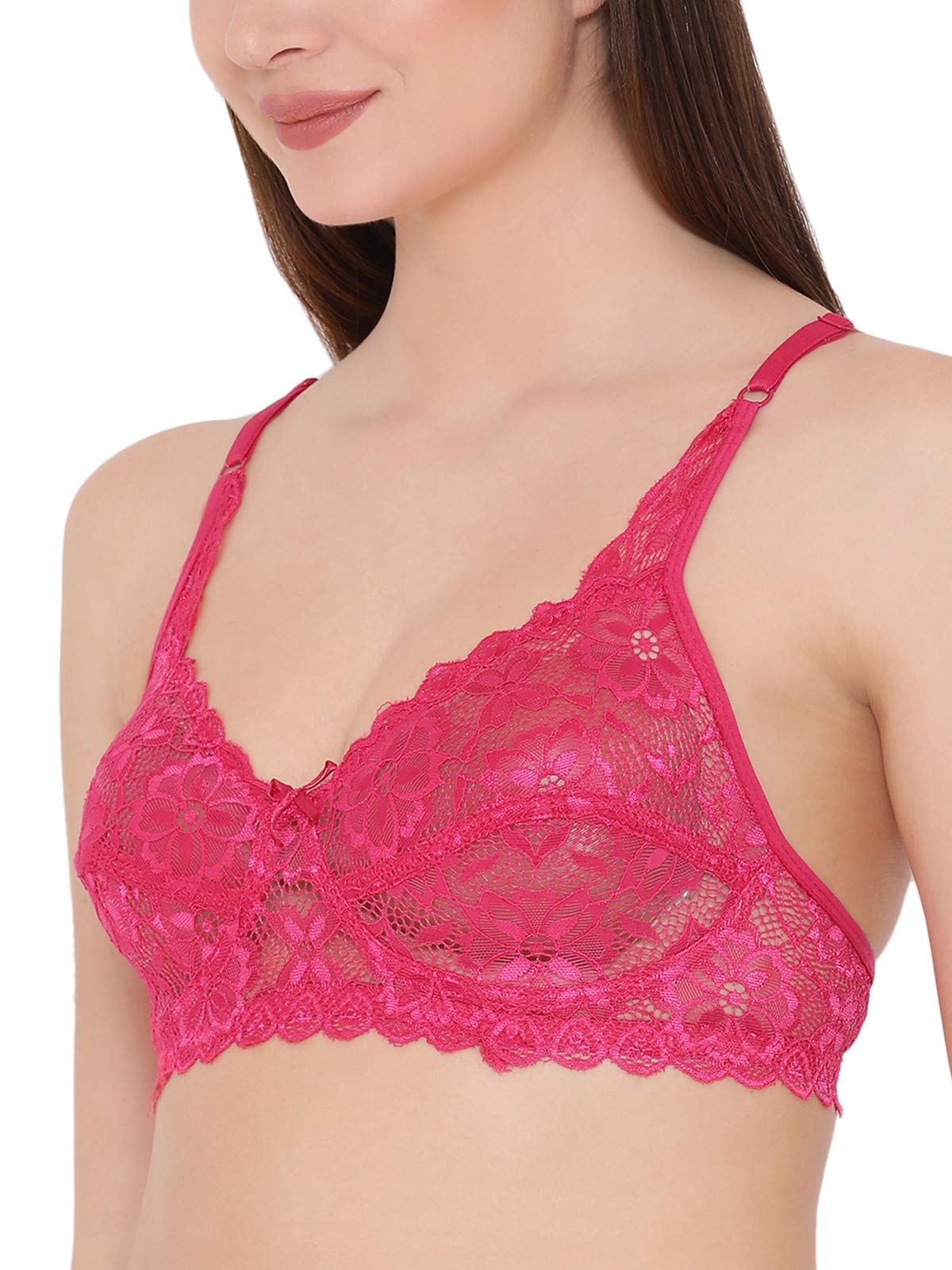 Clovia Womens Lace Non Padded Wire Free Full Coverage Bra Pink