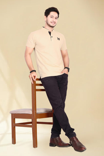 Baghadbillo MenS And BoyS Polyster T-Shirt With Mandarin Collared Neck Half Sleeves Closuer Button And Regular Fit | Polo T Sh