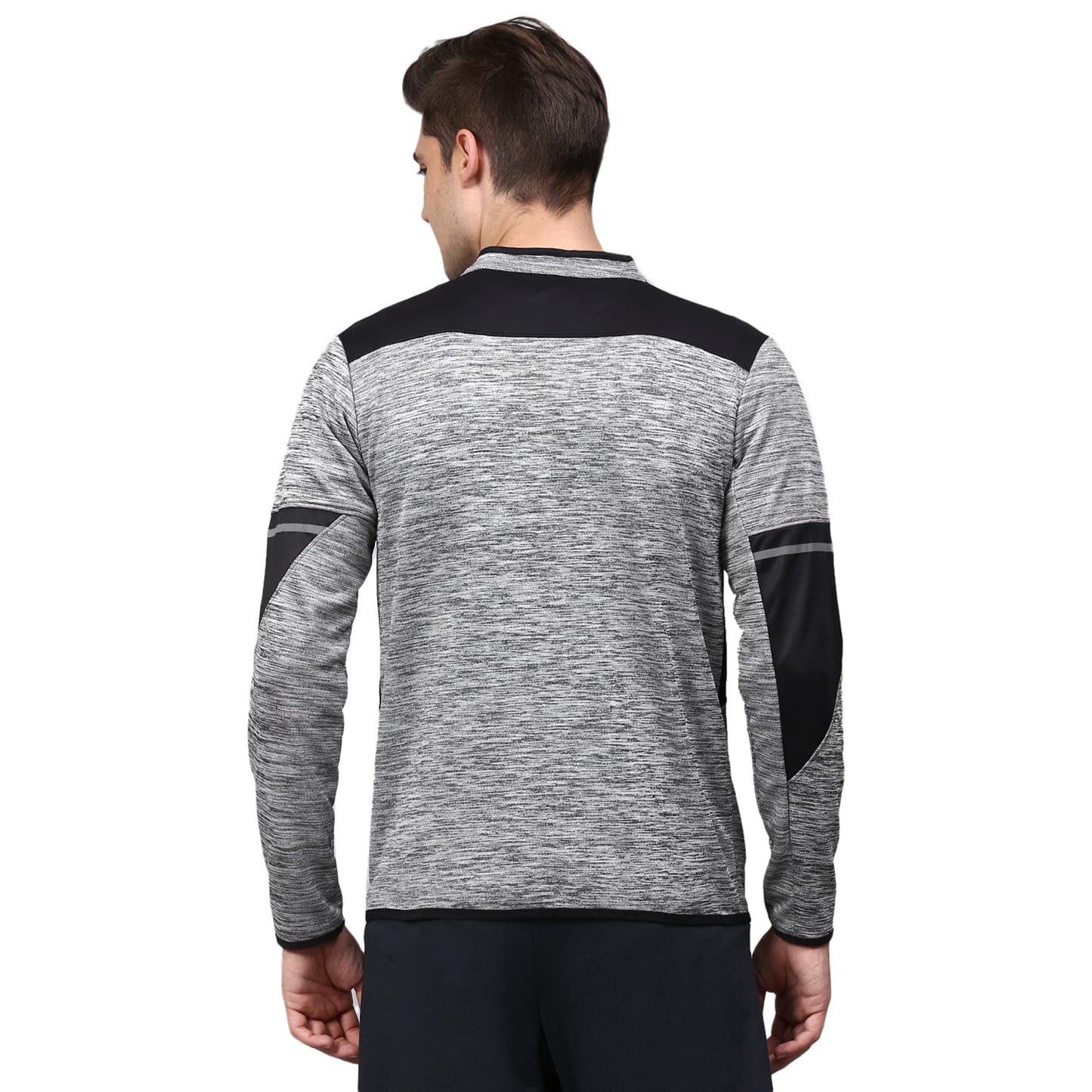 Campus Sutra Mens Grey Heathered Activewear Jacket With Contrast Detail For Casual Wear | Hooded Neck | Long Sleeve | Zipper Cl