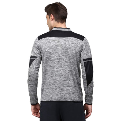 Campus Sutra Mens Grey Heathered Activewear Jacket With Contrast Detail For Casual Wear | Hooded Neck | Long Sleeve | Zipper Cl
