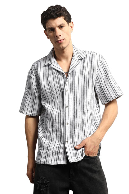 Hubberholme Men Summer Cotton Spread Collar Short Sleeves Oversized Casual Shirt 41 White