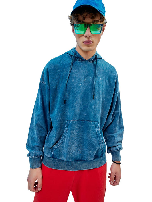 Bewakoof MenS Solid Oversized Hoodie_596366_Blue_Xl