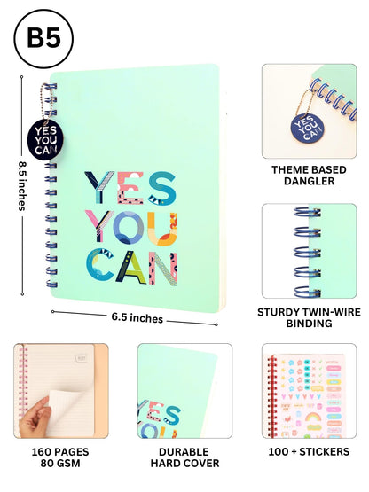 Doodle Hardbound Spiral Notebook Diary With Bookmark Dangler And 100+ Stickers | B5 | 160 Undated Ruled Pages | 80 Gsm Acid Free