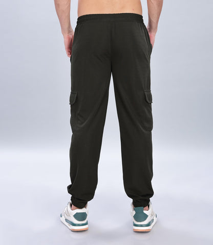 SHODOX Mens Casual Regular Fit Cargo Trackpant with Drawstring, Elastic Bottom with Side Pockets (Pack of 1) Black