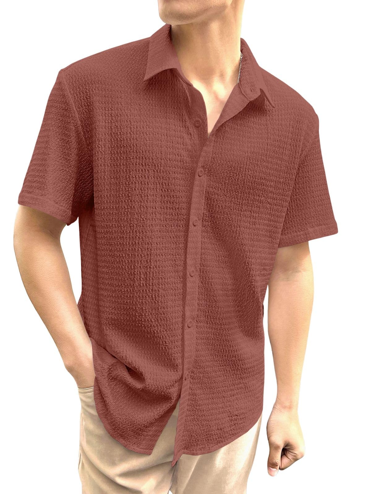 Greciilooks For Casual Stylish Polycotton Regular Formal Shirt Brown