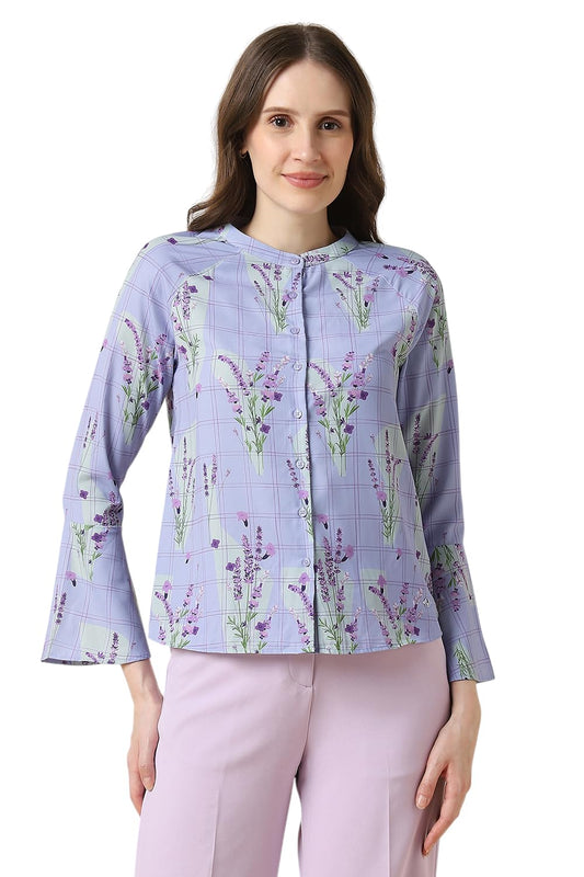 Allen Solly Women Regular Fit Printed Formal Polyester Full Sleeve Button-Down Shirt