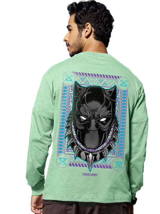 Bewakoof Official Marvel Merchandise Mens Graphic Printed Oversized Full Sleeve Round Neck Cotton T-Shirt_575381_Green_XL