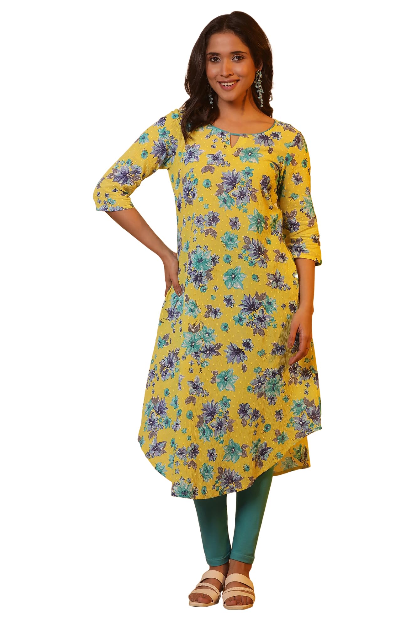 Aurelia Women Green Floral Print Cotton A-Line Kurta_24Fea14899_M