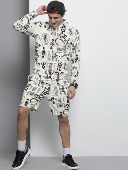 The Indian Garage Co Men White Regular Fit Abstract Print Hooded Sweatshirt