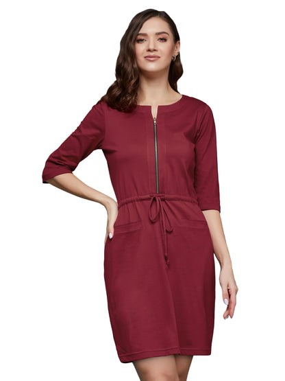 Miss Chase WomenS Round Neck Solid Mini Shift Dress With Pockets (Plus Size) (Mcss18D11-25-376-03, Persian Maroon, S)