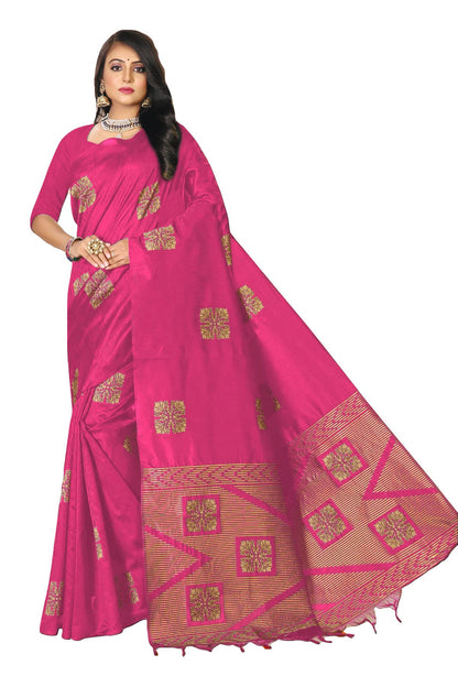 Pujia Mills Womens Banarasi Jacquard Silk Saree with Rich Pallu