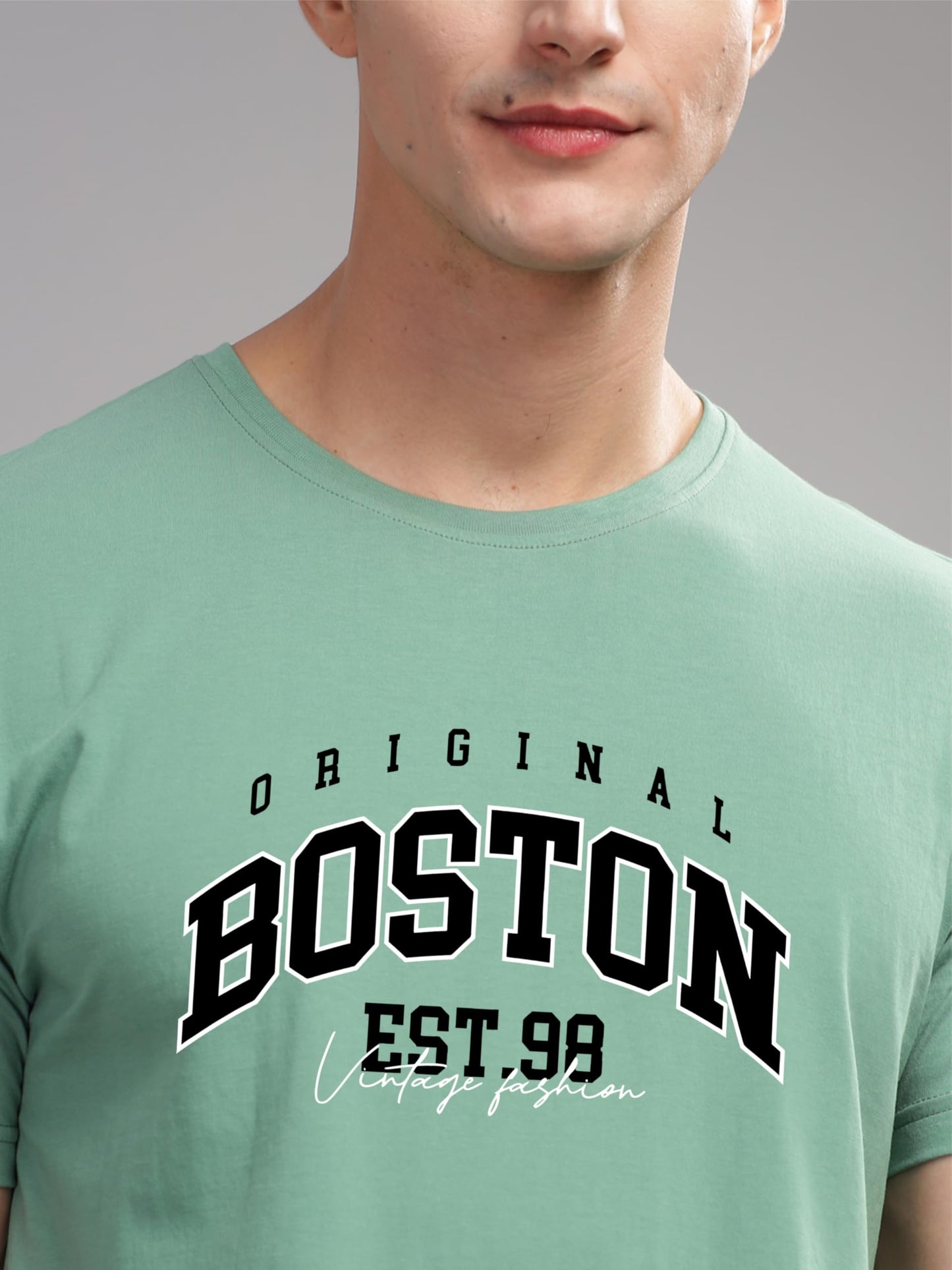 ADRO Mens Printed T Shirt - Premium Cotton Graphic Printed Tshirt - Pista T-Shirt - RN24-BOST-PT