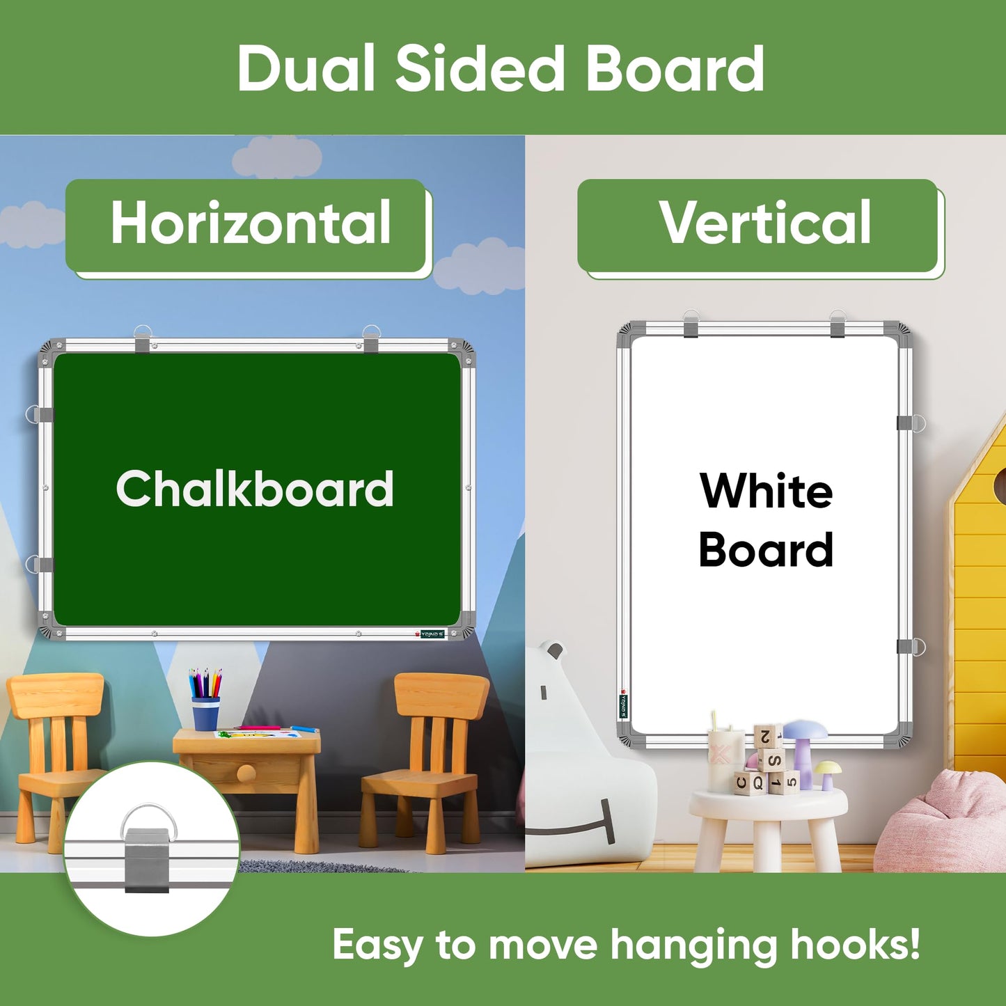 Yajnas Non Magnetic 1.5X3 Feet Double Sided White Board And Chalk Board Both Side Writing Boards, One Side White Marker And Reve